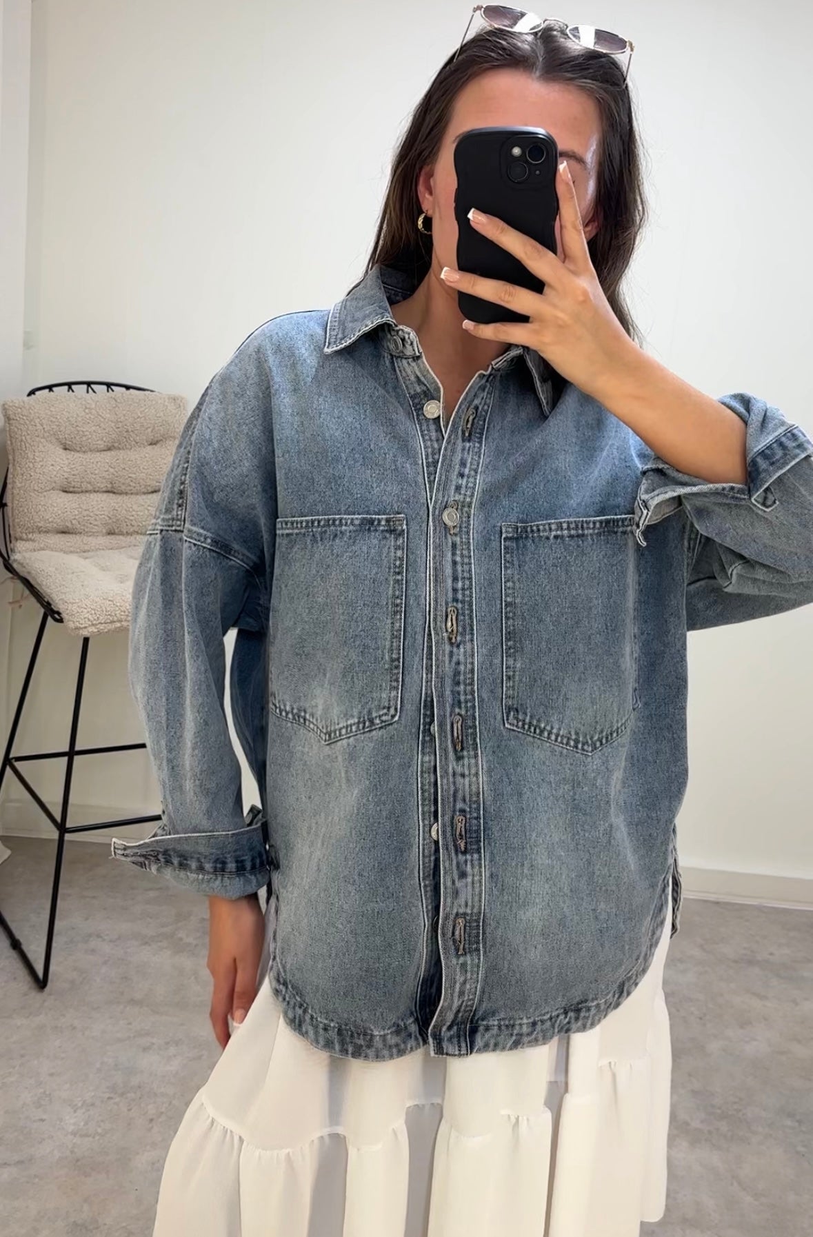Oversized Pure Cotton Denim Shacket