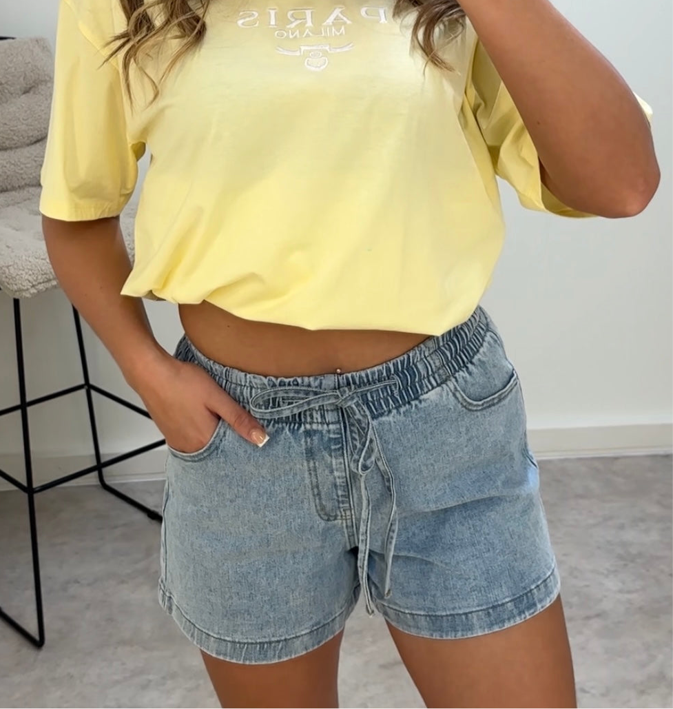 Stretchy Jogger-Style Denim Shorts