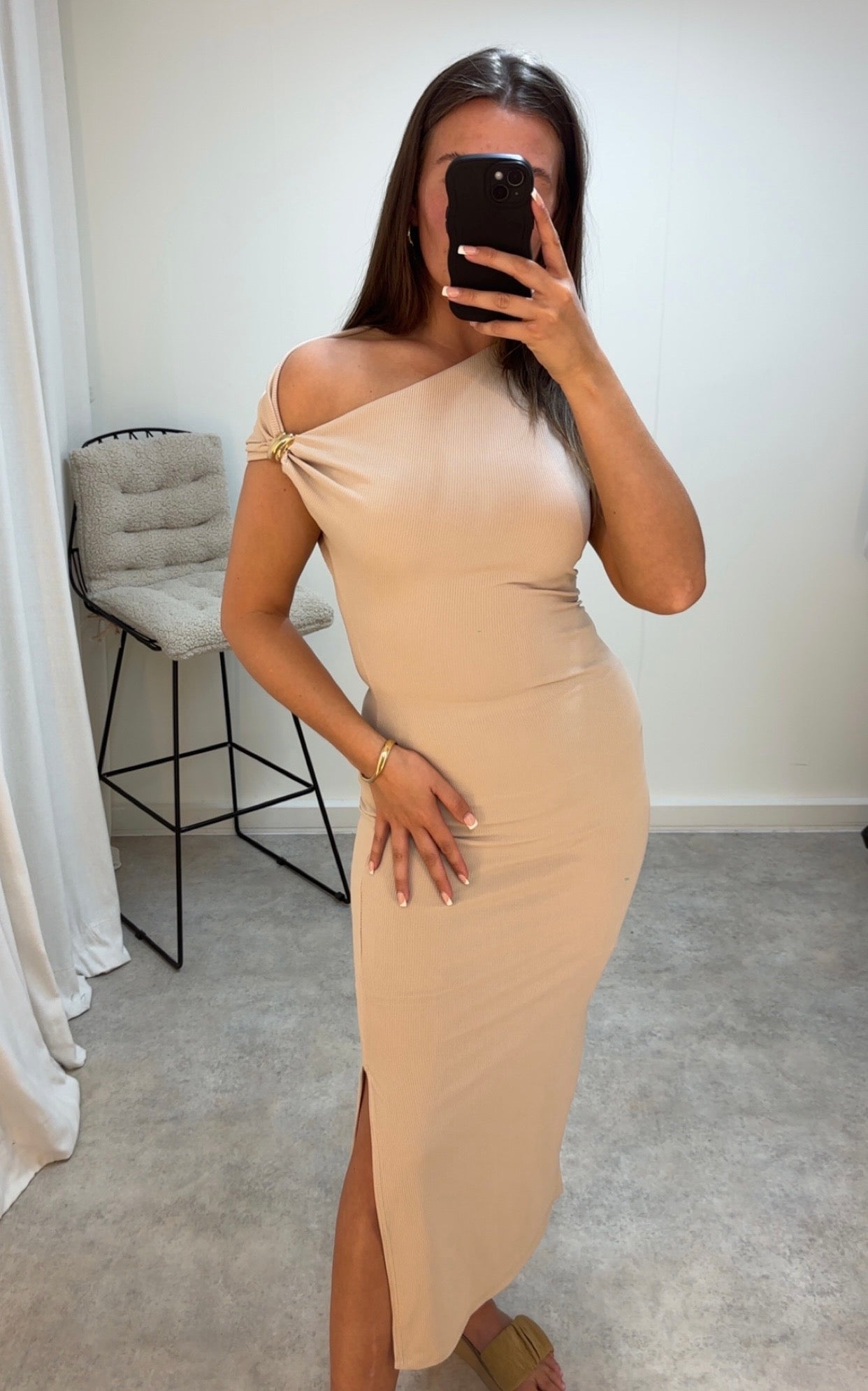 Off-Shoulder Bodycon Holiday Lightweight Dress with Split