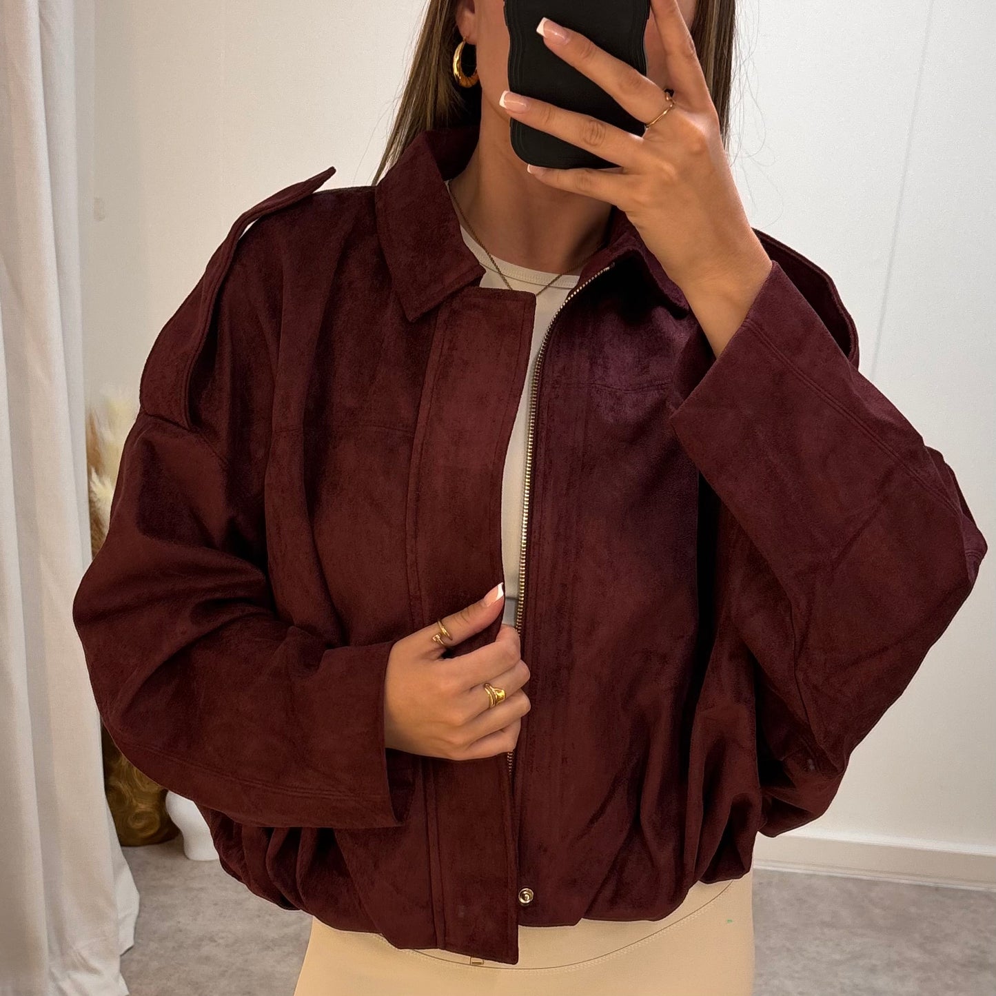 SUEDE-TOUCH BOMBER JACKET