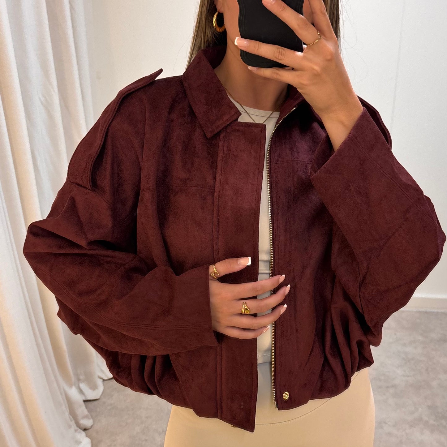 SUEDE-TOUCH BOMBER JACKET