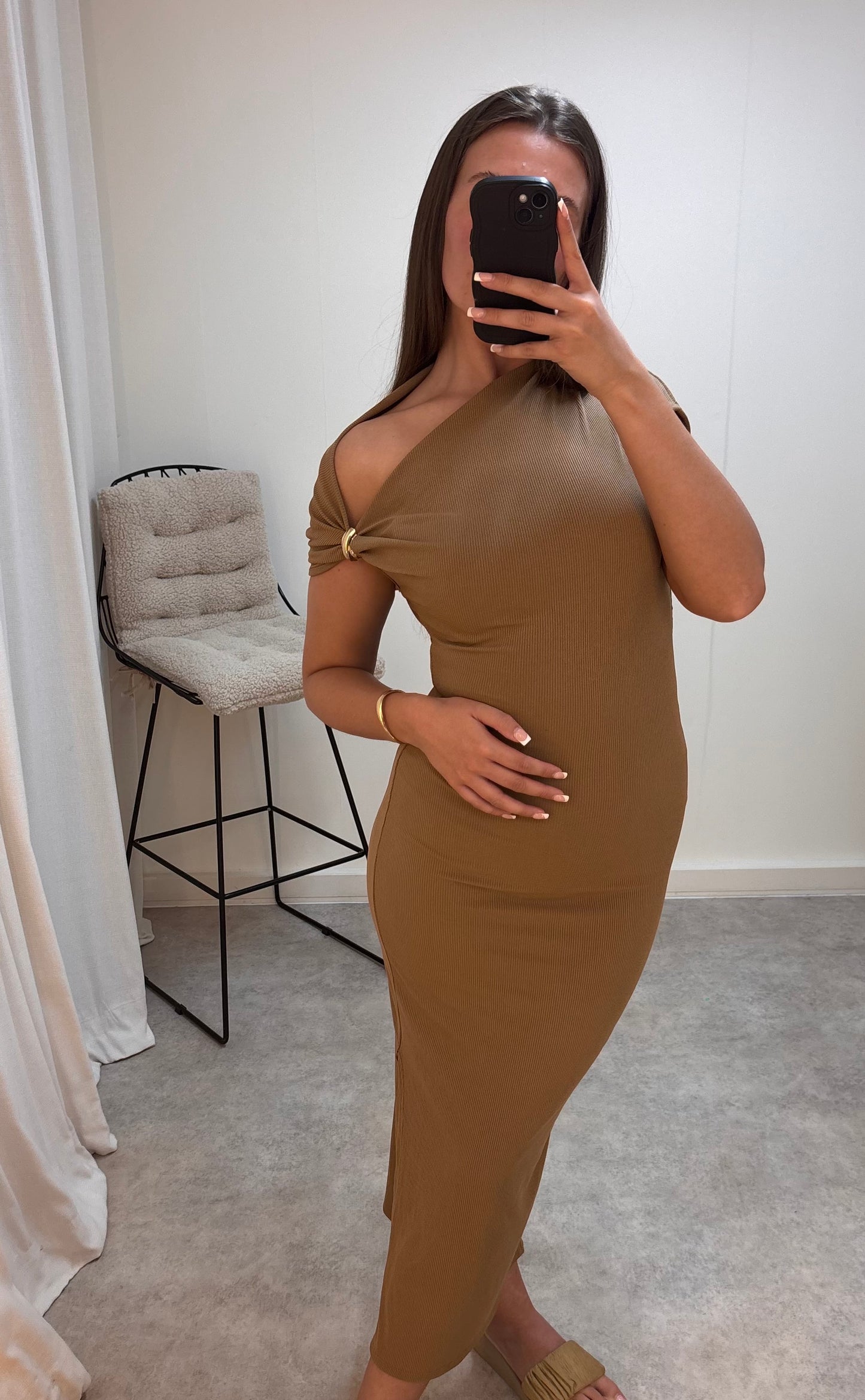 Off-Shoulder Bodycon Holiday Lightweight Dress with Split
