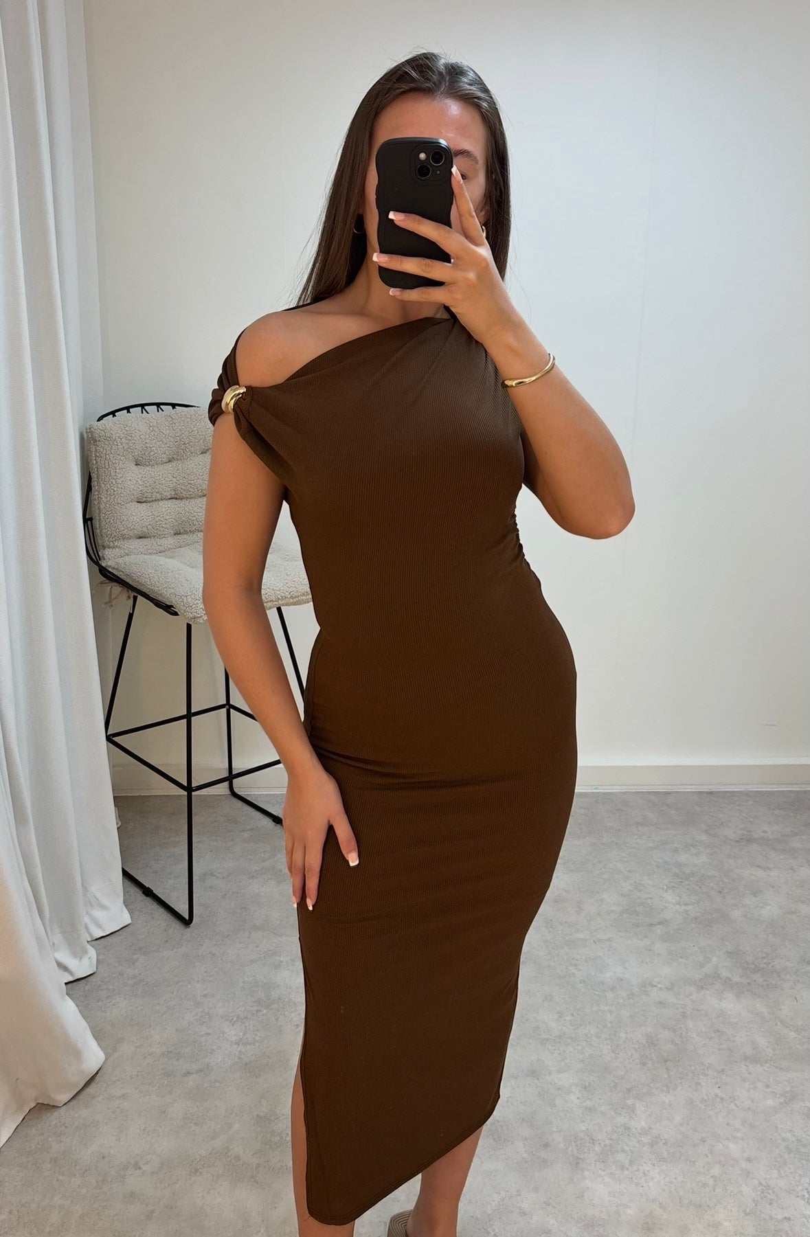 Off-Shoulder Bodycon Holiday Lightweight Dress with Split