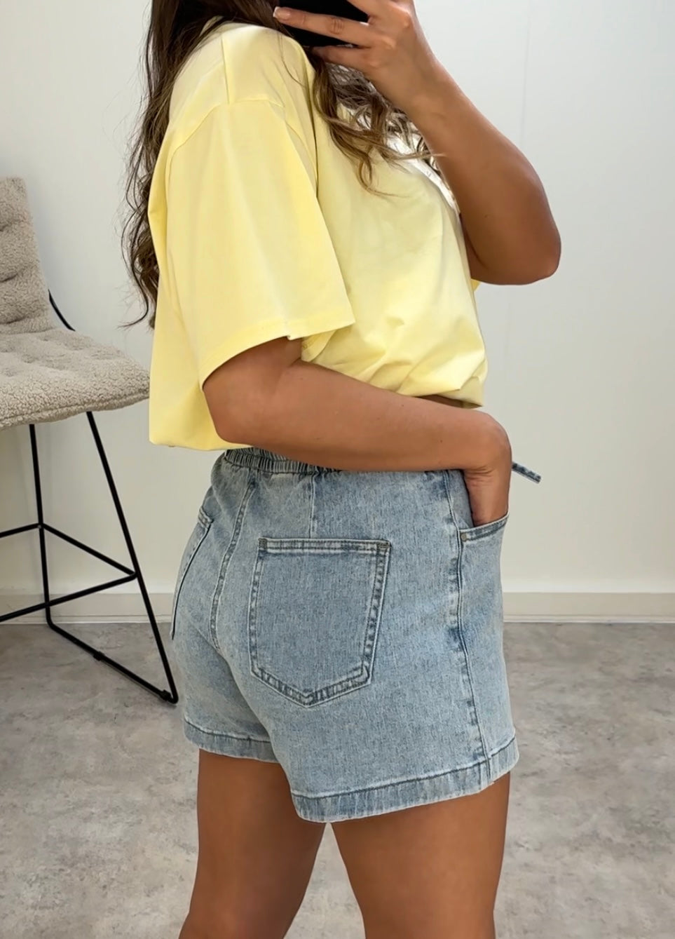 Stretchy Jogger-Style Denim Shorts