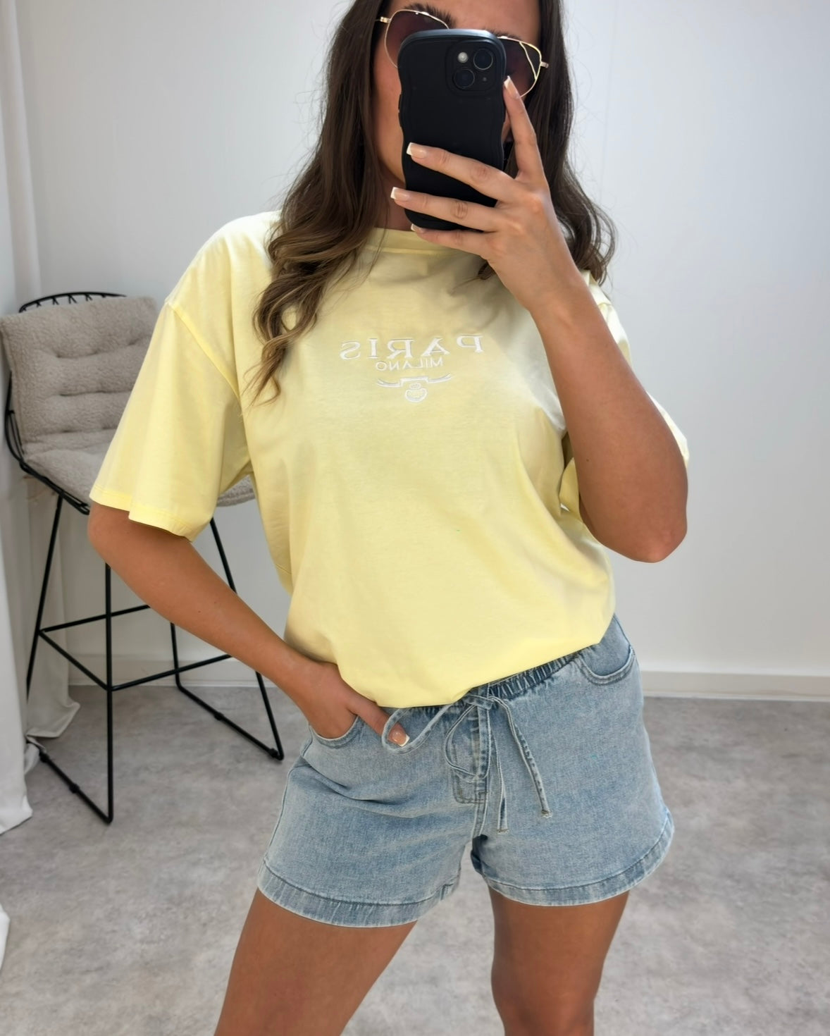 Stretchy Jogger-Style Denim Shorts