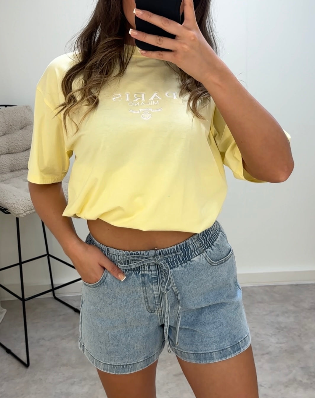 Stretchy Jogger-Style Denim Shorts