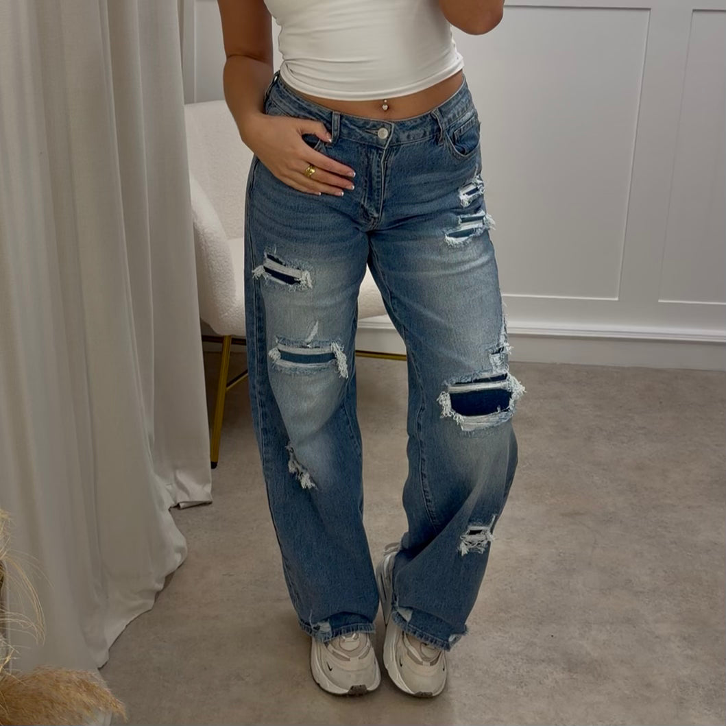 Distressed Denim Ripped Straight Leg Dad Jeans