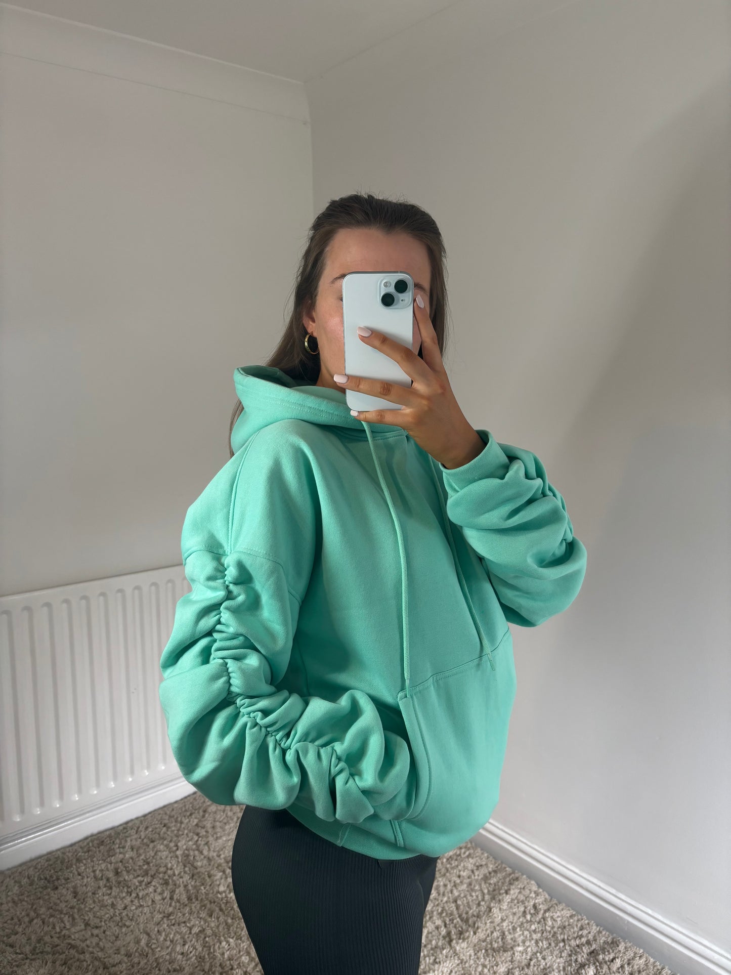 HARPER ruched sleeve drawstring hoodie