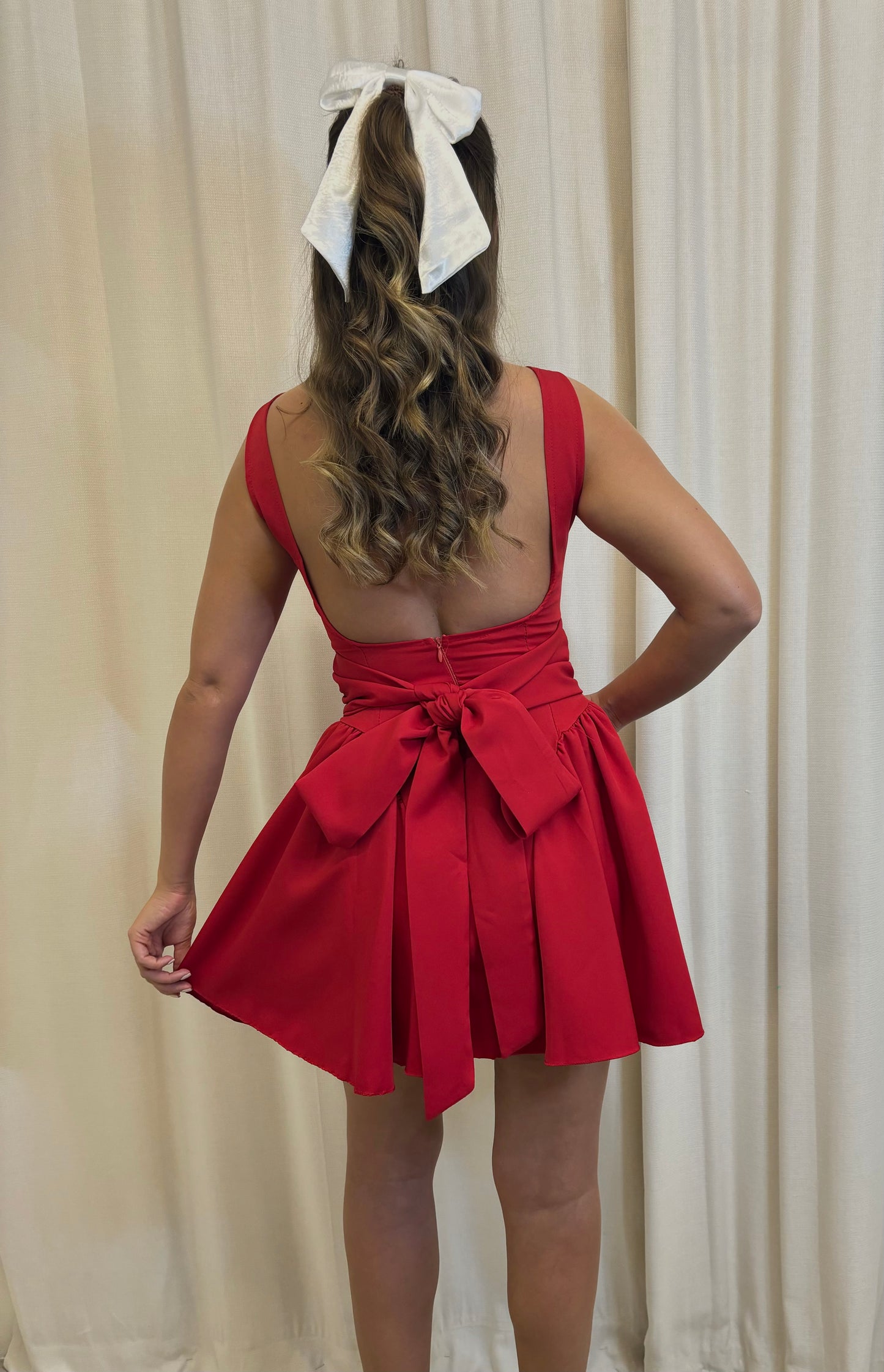 BOW backless skater dress