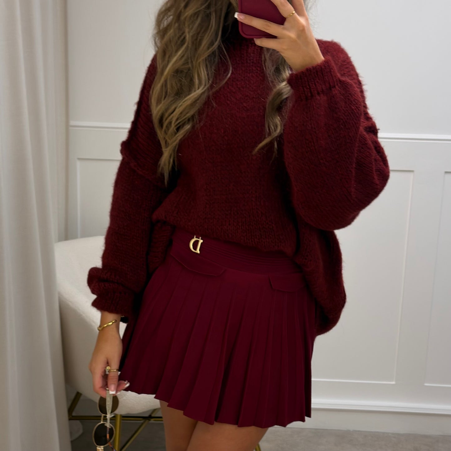 High Waist D-Buckle Premium Pleated Skirt