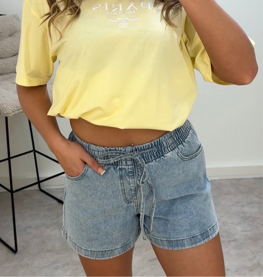 Stretchy Jogger-Style Denim Shorts