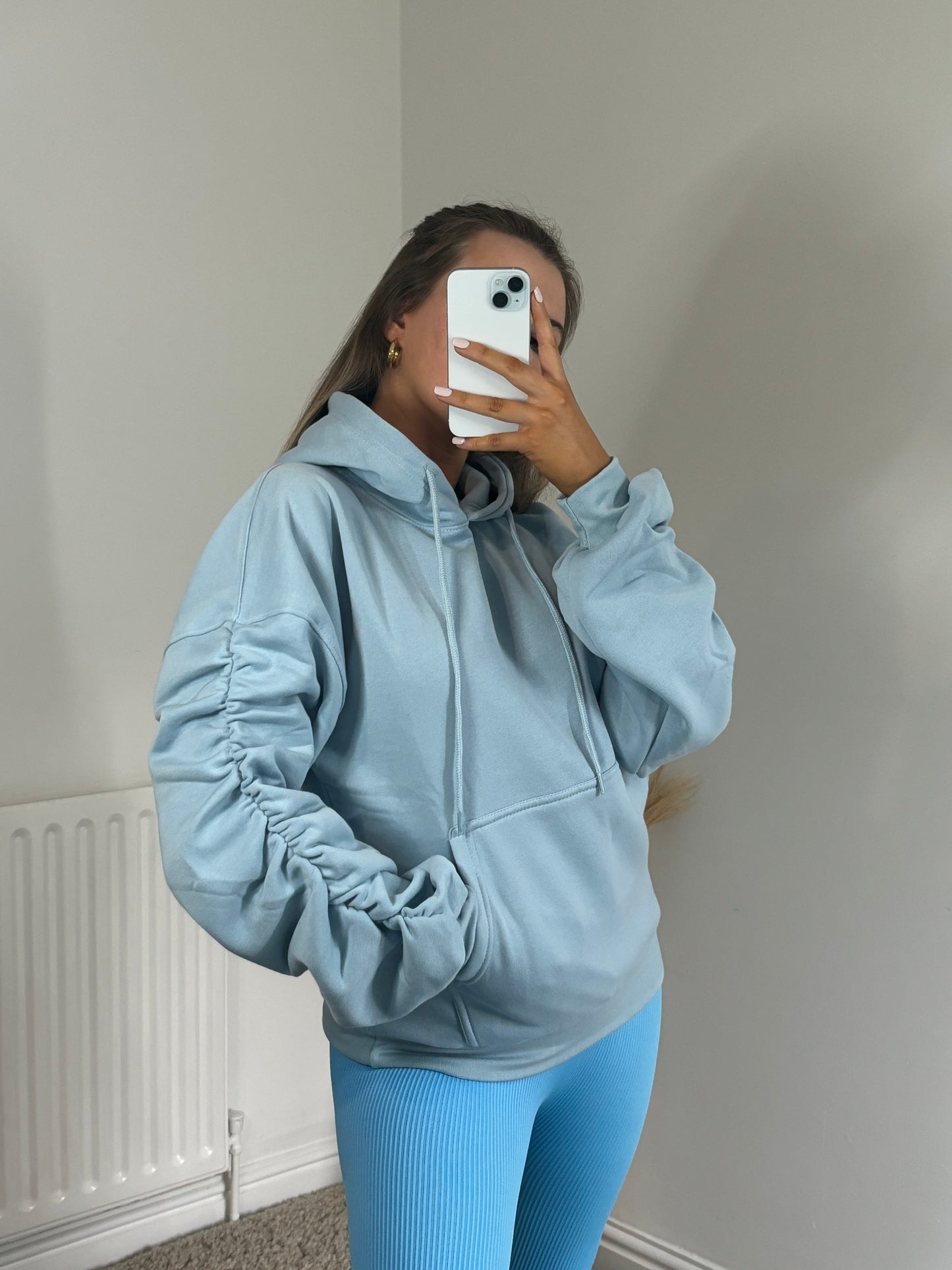 HARPER ruched sleeve drawstring hoodie