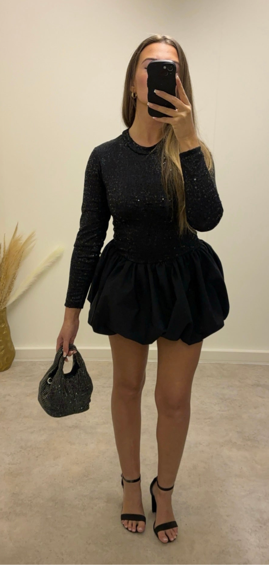 MIDNIGHT puffball sequinned dress