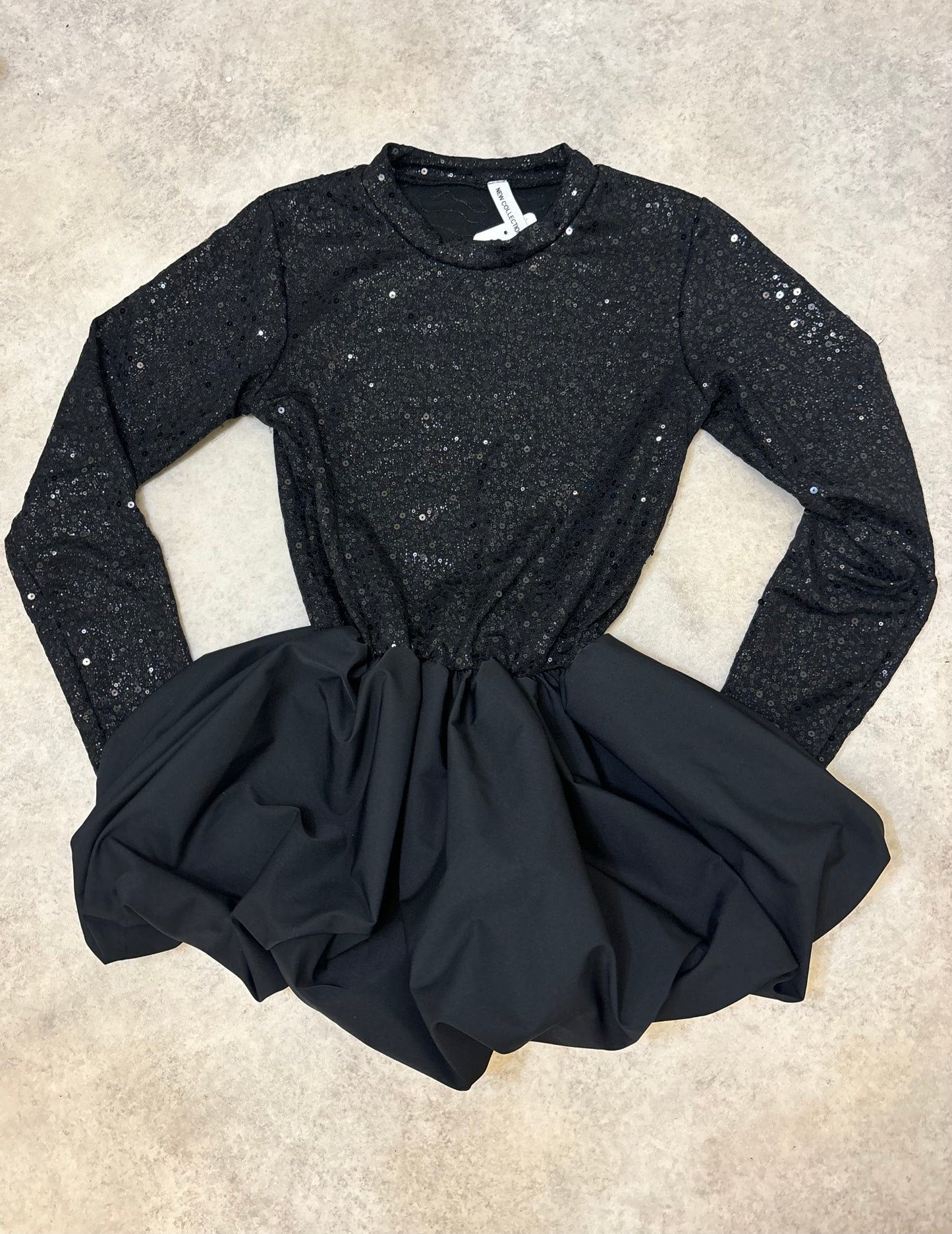 MIDNIGHT puffball sequinned dress