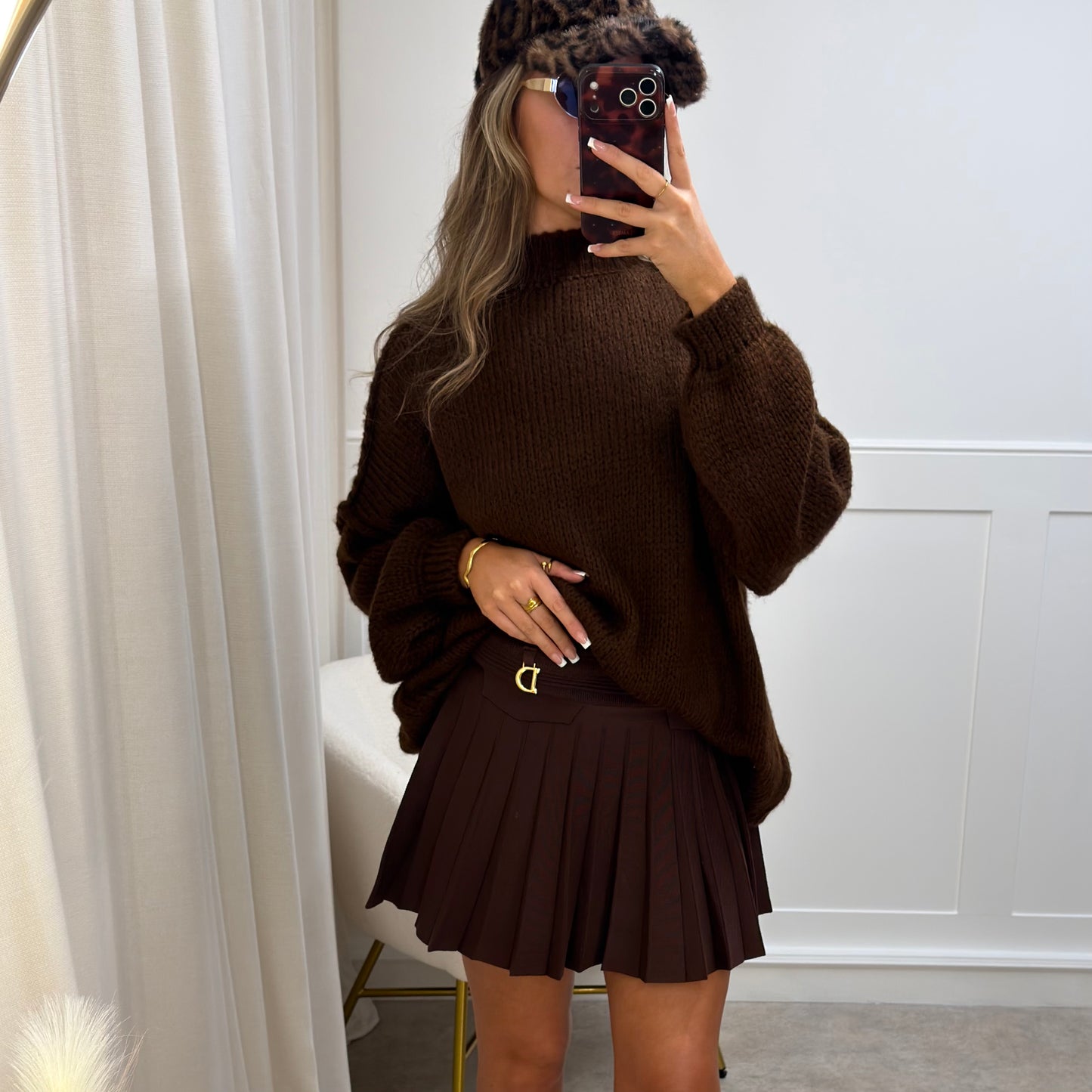 High Waist D-Buckle Premium Pleated Skirt