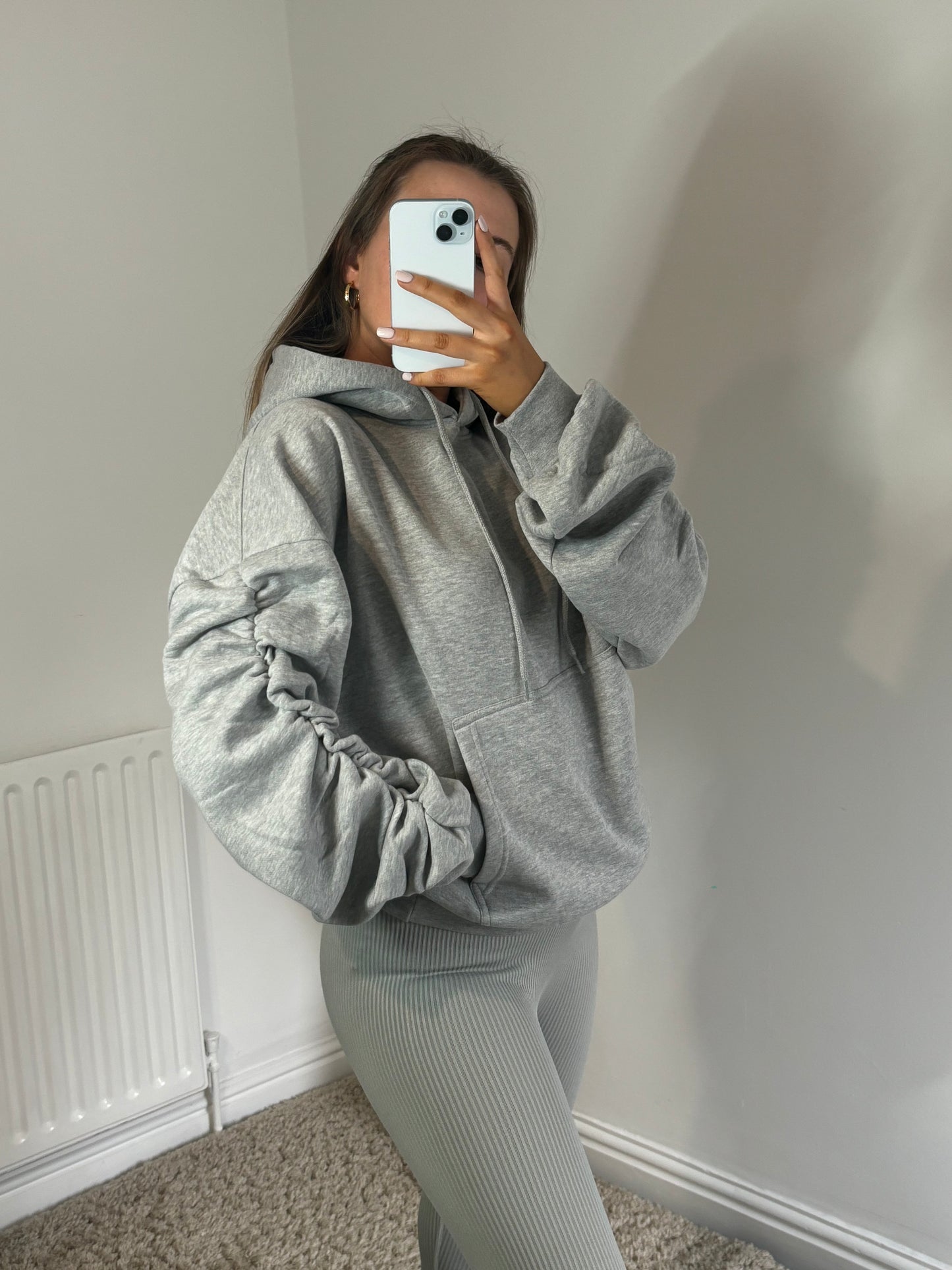 HARPER ruched sleeve drawstring hoodie