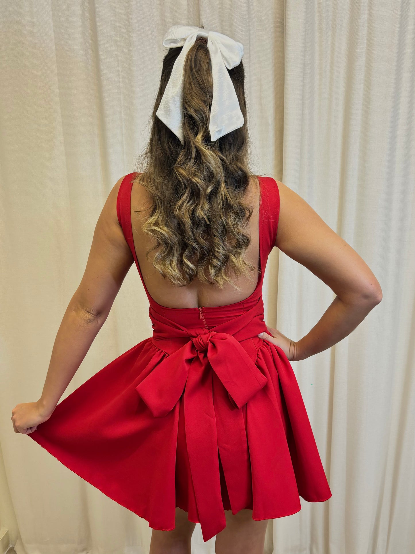 BOW backless skater dress