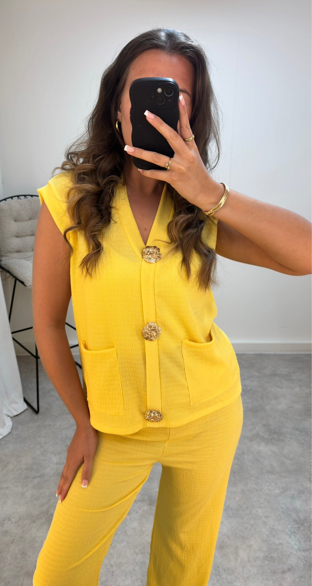 Gold Button Cheesecloth Crinkle Waistcoat Lightweight Set