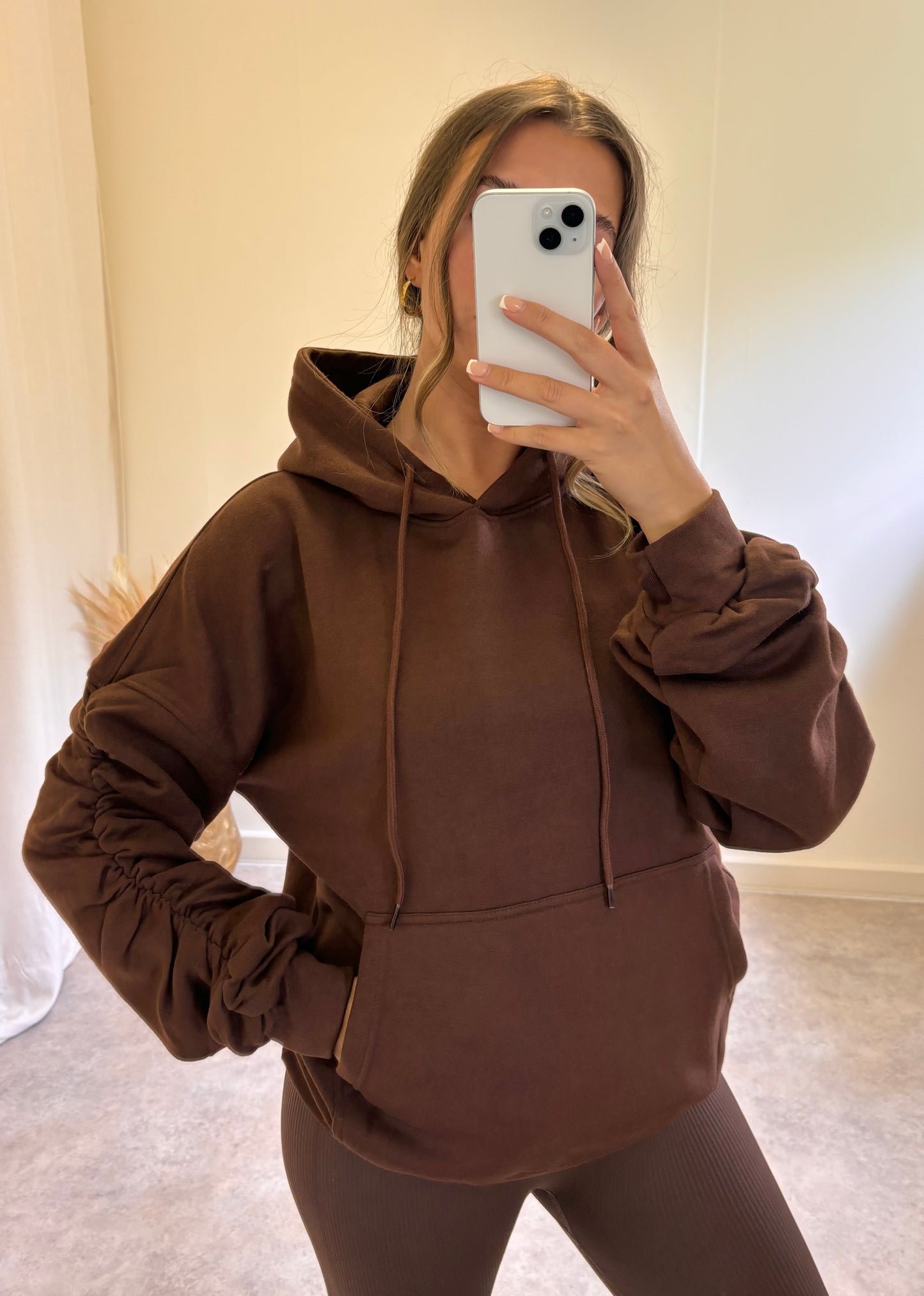 HARPER ruched sleeve drawstring hoodie