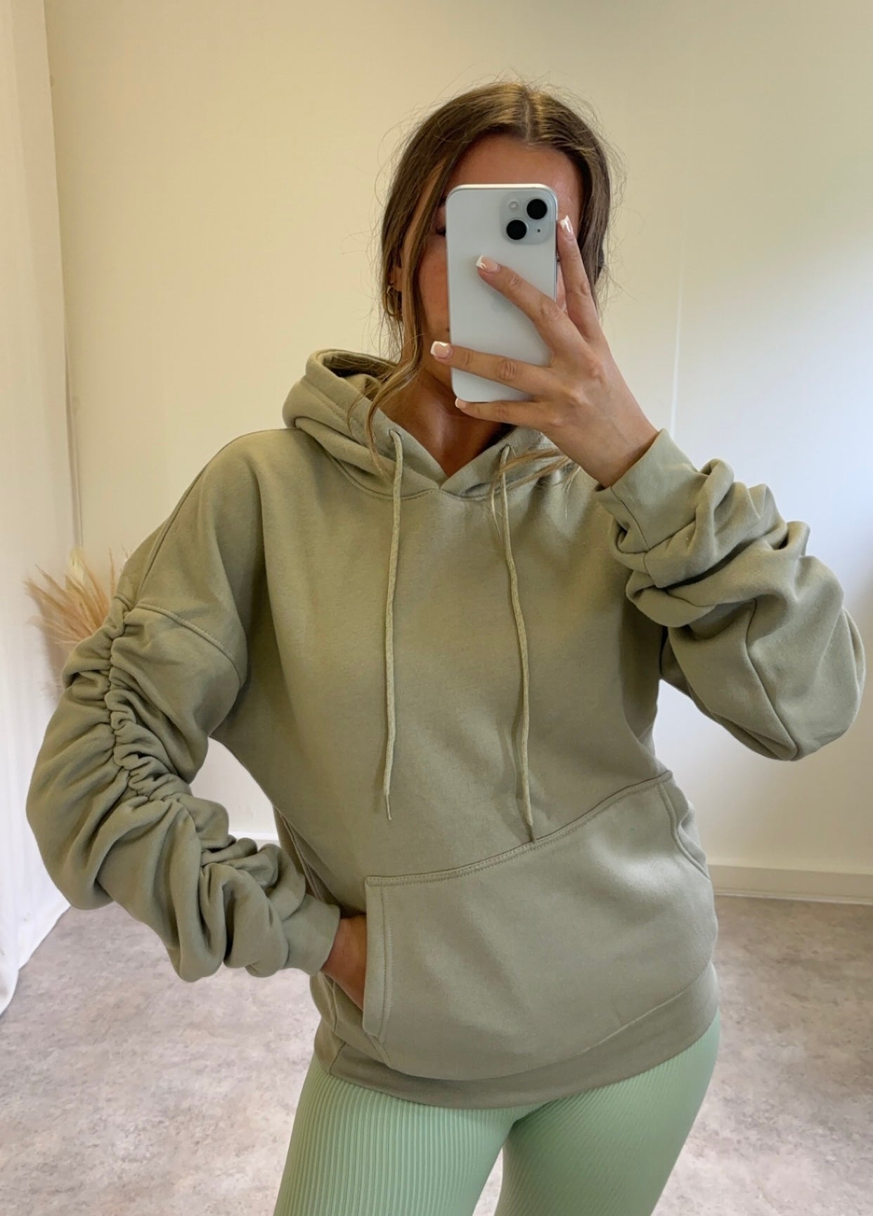 HARPER ruched sleeve drawstring hoodie
