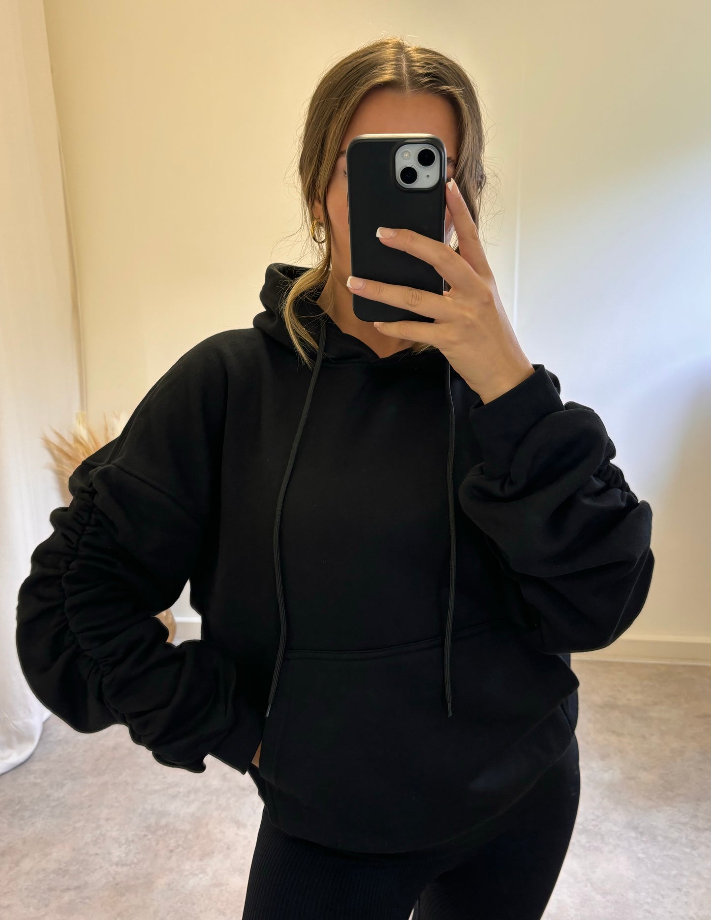 HARPER ruched sleeve drawstring hoodie