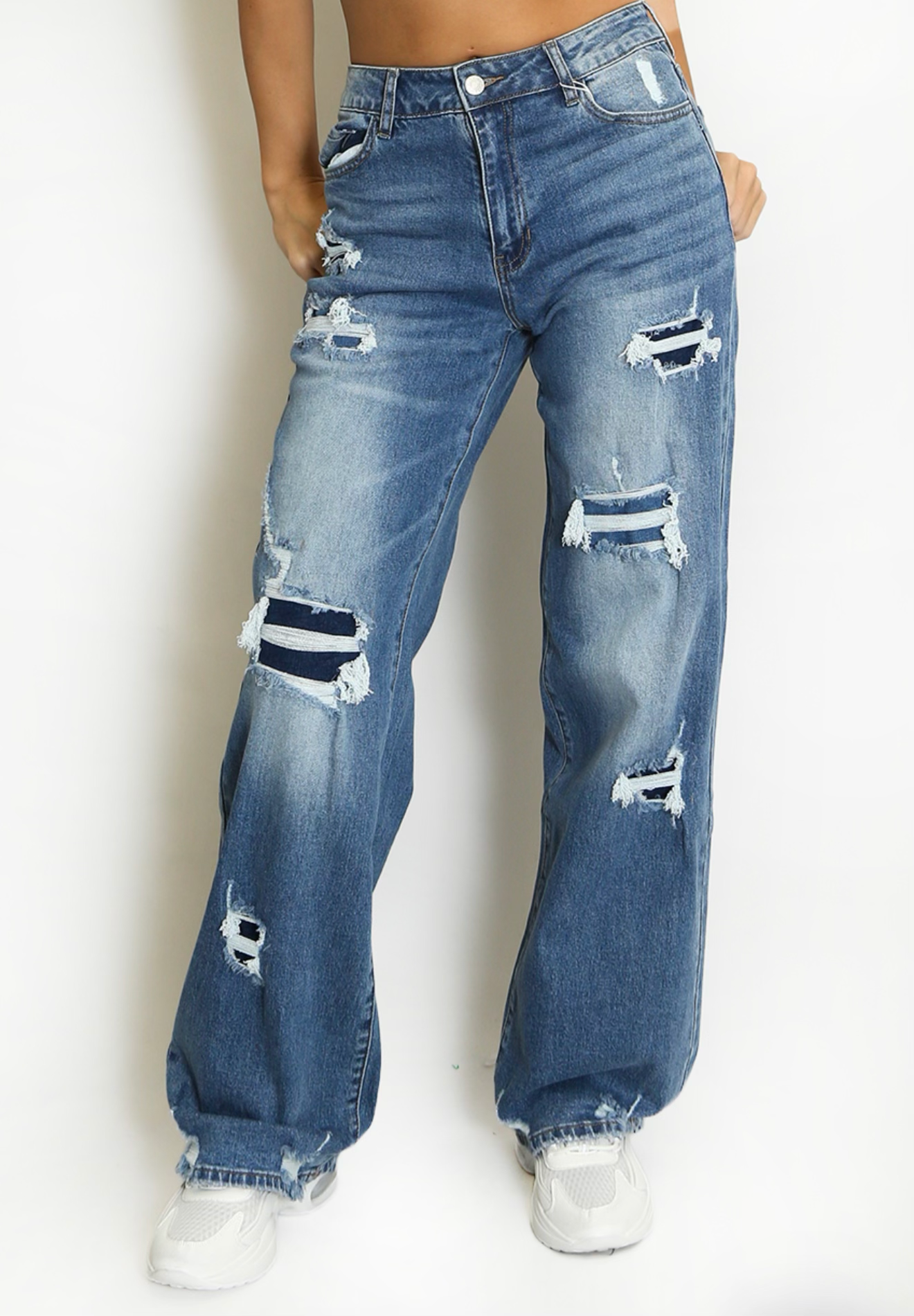 Distressed Denim Ripped Straight Leg Dad Jeans