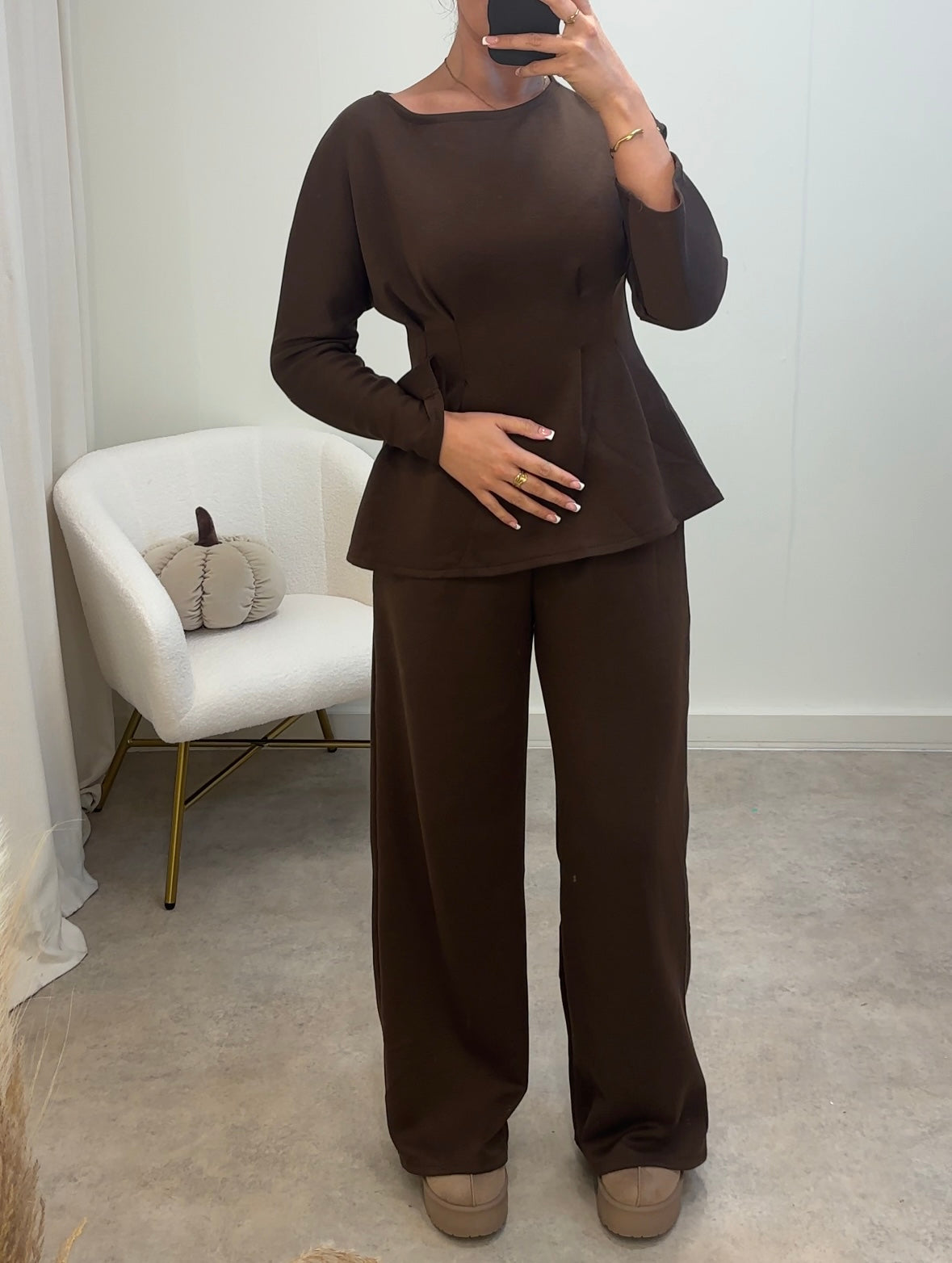 CINCHED waist long sleeved co-ord two piece set