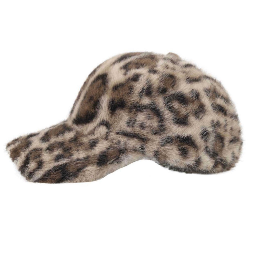 Faux Fur Leopard Print Cap