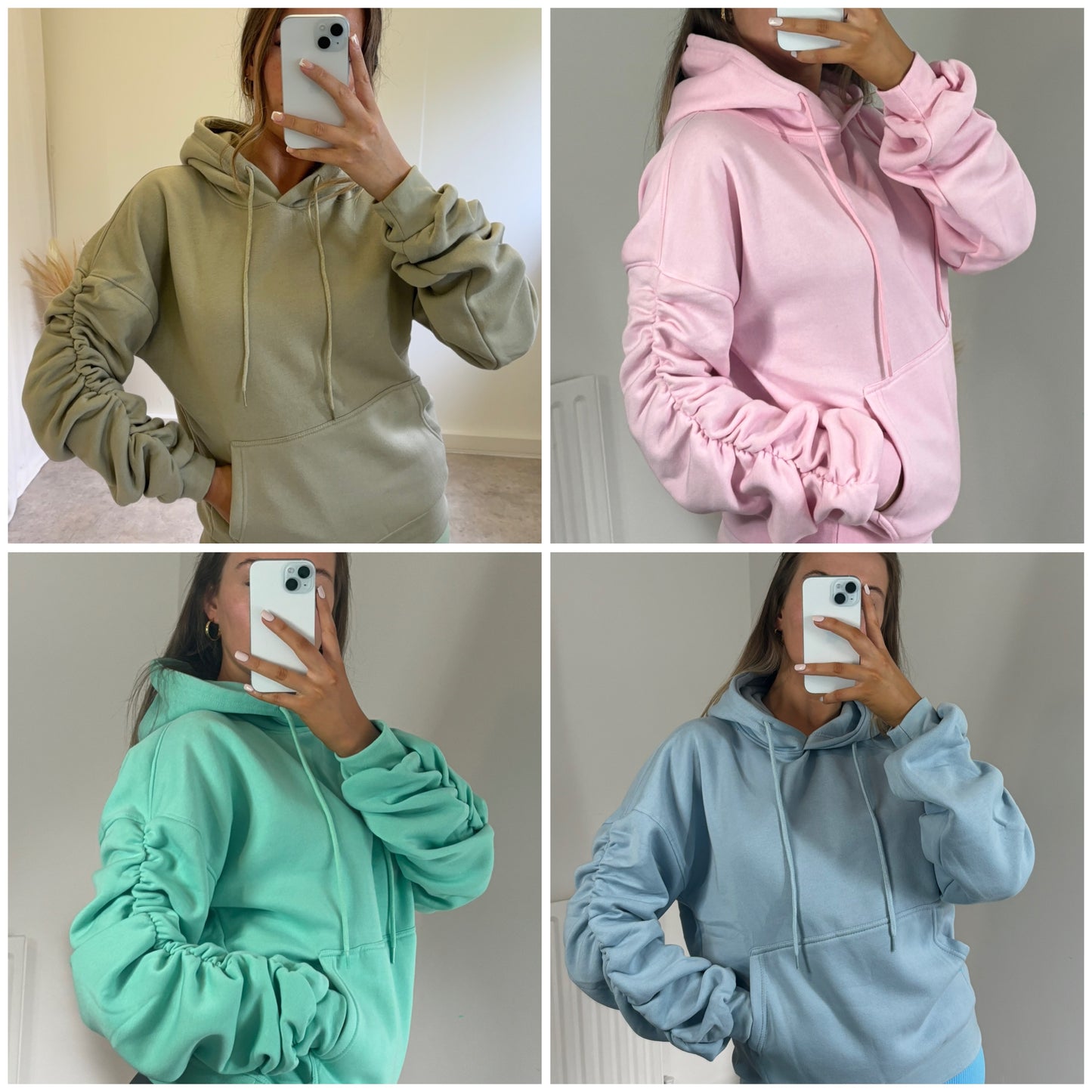 HARPER ruched sleeve drawstring hoodie