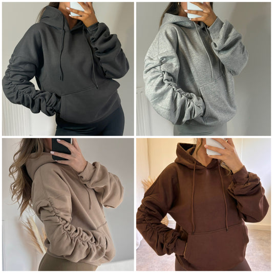 HARPER ruched sleeve drawstring hoodie